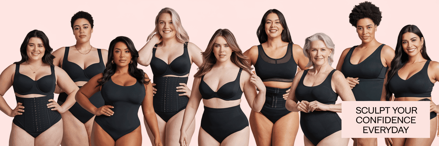 Complete shapewear collection featuring premium bodysuits, waist trainers, active wear and specialized compression garments for all body types